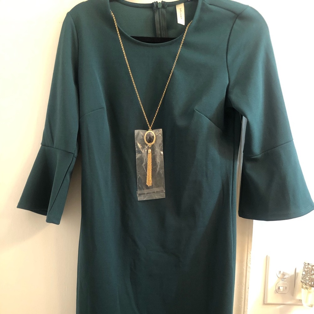 Winter Green Bell Sleeve Cocktail Dress | Size S